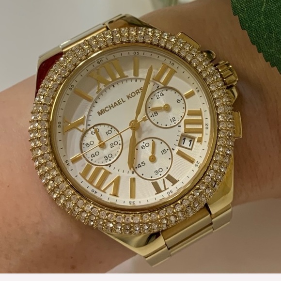 Michael Kors Gold Crystals Rhinestones Bling Large Watch - Picture 1 of 8